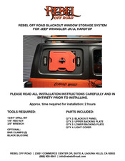 REBEL OFF ROAD BLACKOUT WINDOW STORAGE SYSTEM Installation Instructions Manual