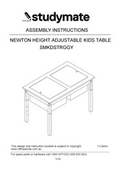 Studymate NEWTON HEIGHT ADJUSTABLE KIDS TABLE SMKDSTRGGY Assembly Instructions Manual