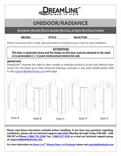 Dreamline UNIDOOR Installation Instructions Manual