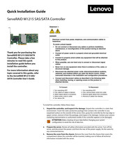 Lenovo ServeRAID M1215 Quick Installation Manual