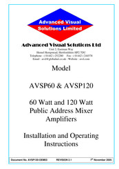 Advanced Visual Solutions AVSP120 Installation And Operating Instructions Manual