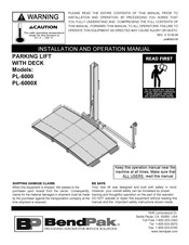 BendPak PL-6000 Installation And Operation Manual