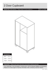 JD Williams 2 Door Cupboard 044 9426 Series Assembly Instructions Manual