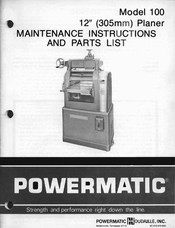 Powermatic 100 Maintenance Instructions And Parts List