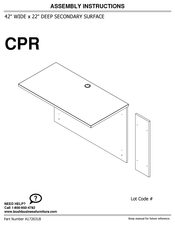 BUSH FURNITURE CPR 42 WIDE x 22 DEEP SECONDARY SURFACE Assembly Instructions Manual