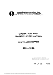 sunair ASB-100A Operation And Maintenance Manual