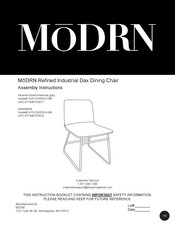 BDDMI MoDRN Refined Industrial Dax Dining Chair HYN-DXDNCH-BR Assembly Instructions Manual