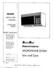 Kenmore 85951 Use And Care Manual