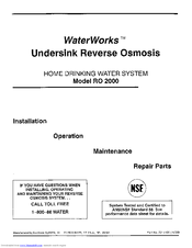 Sears WaterWorks RO 2000 Installation & Operation Manual