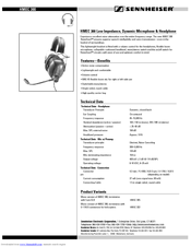 Sennheiser NoiseGard HMEC 372 Technical Data