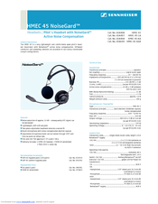 Sennheiser HMEC 45-CA NoiseGard Technical Data