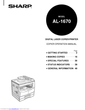 Sharp AL-1670 - B/W Laser - Copier Operation Manual