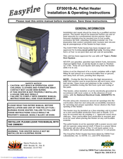 Sierra Products Pellet Heater EF5001B-AL Installation And Operating Instructions Manual