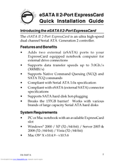 SIIG eSATA  II  2-Port  ExpressCard Quick Installation Manual