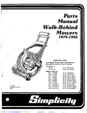 Simplicity 1321PPE Mower Parts Manual