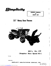Simplicity 419 Owner's Manual & Parts List