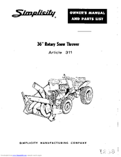 Simplicity 311 Owner's Manual And Parts List