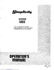 Simplicity System 1003 Operator's Manual
