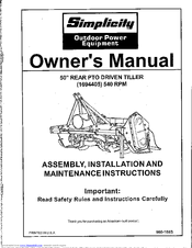 Simplicity 540 RPM Owner's Manual