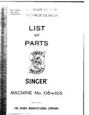 Singer 136W105 Parts List