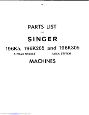 Singer 196K205 Parts List