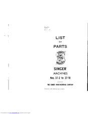 Singer 37-2 List Of Parts