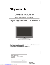 Skyworth SLTV-3263A-2 Owner's Manual