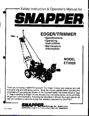Snapper ET302B Safety Instruction & Operatorrs Manual