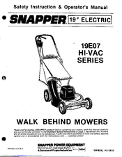 Snapper 19E07 Safety Instructions & Operator's Manual