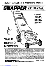 Snapper 21405 Series Safety Instructions & Operator's Manual