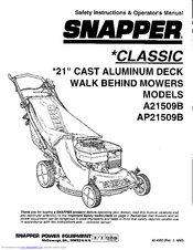 Snapper Classic A21509B Safety Instructions & Operator's Manual