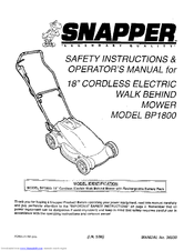Snapper BP1800 Safety Instructions & Operator's Manual