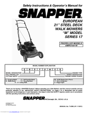 Snapper EMRP216017B Safety Instructions & Operator's Manual