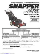 Snapper EP217019BV Safety Instructions & Operator's Manual