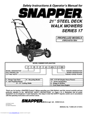 Snapper FRP2167517BV Safety Instructions & Operator's Manual