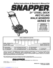 Snapper RP216019KWV (7800199)  operat Safety Instructions & Operator's Manual