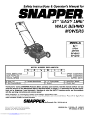 Snapper SPV211E Safety Instructions & Operator's Manual