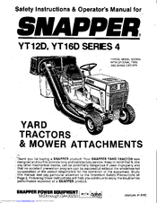 Snapper YT16D Series 4 Safety Instructions & Operator's Manual