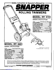 Snapper RT 4151 Safety Instructions And Operator's Manual