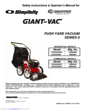 Snapper Giant-Vac SV25550HV Safety Instructions & Operator's Manual