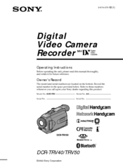 Sony DCR-TRV50 - Digital Handycam Camcorder Operating Instructions Manual