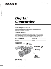 Sony DSR PD170 - Camcorder - 380 KP Operating Instructions Manual