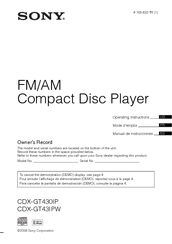 Sony CDX-GT43IPW - Fm/am Compact Disc Player Operating Instructions Manual