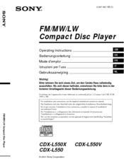 Sony CDX-L550X - Fm/am Compact Disc Player Operating Instructions Manual