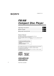 Sony CDX-M7815X - Fm/am Compact Disc Player Operating Instructions Manual