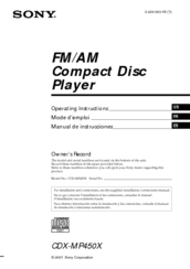 Sony CDX-MP450X Primary User Manual (English Operating Instructions Manual