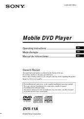 Sony DVX-11A - Car Mp3/dvd/cd Single Player Operating Instructions Manual