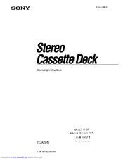 Sony STEREO CASSETTE DECK TC-K620 Operating Instructions Manual