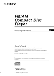Sony CDX-C780 - Fm/am Compact Disc Player Operating Instructions Manual