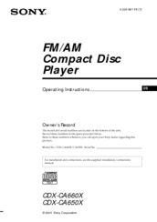 Sony CDX-CA660X - Fm/am Compact Disc Player Operating Instructions Manual